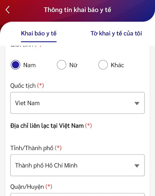 Khai báo y tế tại ứng dụng sổ sức khỏe điện tử