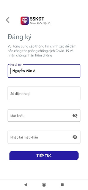 Đăng ký tài khoản ứng dụng sổ sức khỏe điện tử