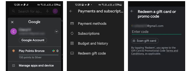 Cách đổi mã khuyến mại và thẻ quà tặng trên Google Play