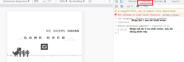 Cách "hack" game khủng long trên Google Chrome h1