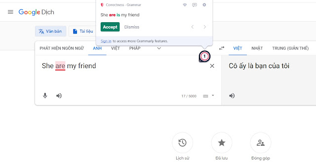 Grammarly dùng chung với Google Dịch