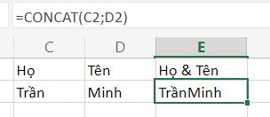 Phương pháp 2: Sử dụng hàm CONCAT