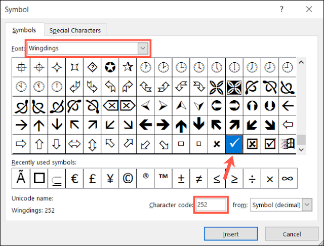 Cách chèn dấu tích trong Excel