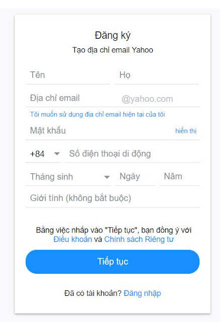 Cách tạo tài khoản email Yahoo