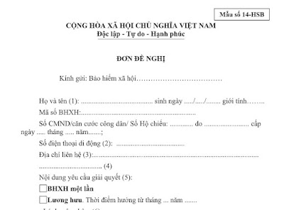 Đơn 14-HSB để làm thủ tục rút BHXH 1 lần