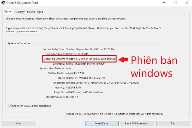 Kiểm tra phiên bản windows