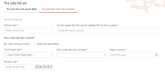 Cách tra cứu theo biên bản vi phạm trên trang dichvucong.gov.vn