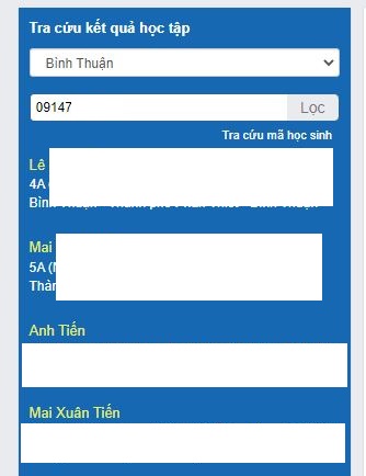 Chọn danh sách học sinh để tra cứu điểm trên vnedu