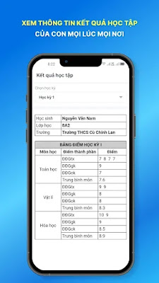 Hình ảnh tra cứu điểm học sinh trên app Vnedu Connect