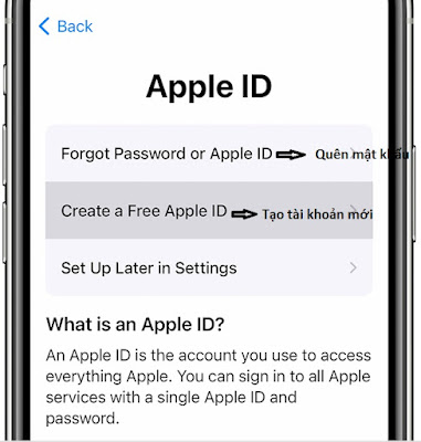 tạo tài khoản Apple ID khi cài đặt thiết bị mới