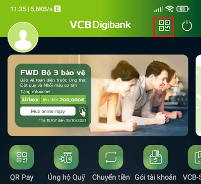 Hình ảnh sử dụng app Vietcombank để quét mã qr tài khoản ngân hàng